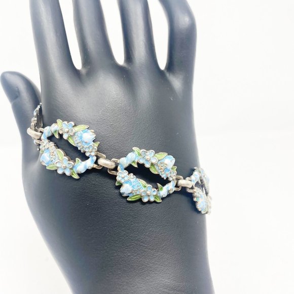 546 Vintage Margot de Taxco 5607 sterling and blue enamel bracelet - Picture 2 of 8